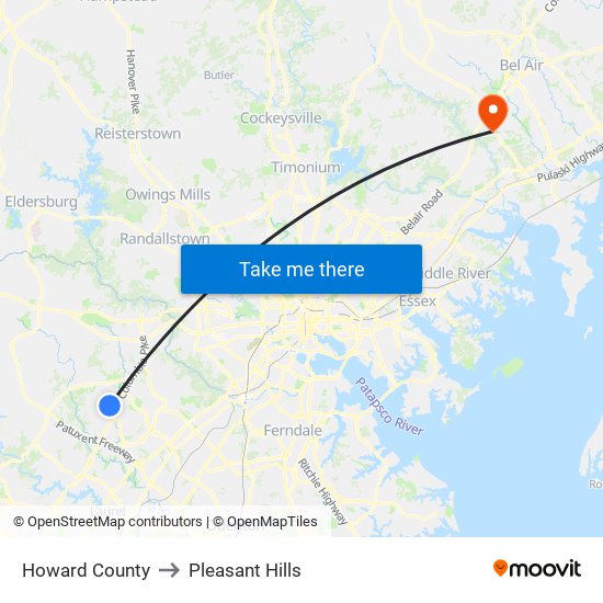 Howard County to Pleasant Hills map