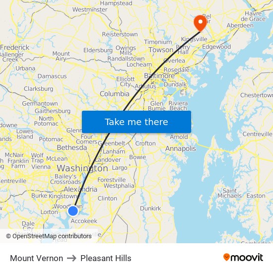 Mount Vernon to Pleasant Hills map