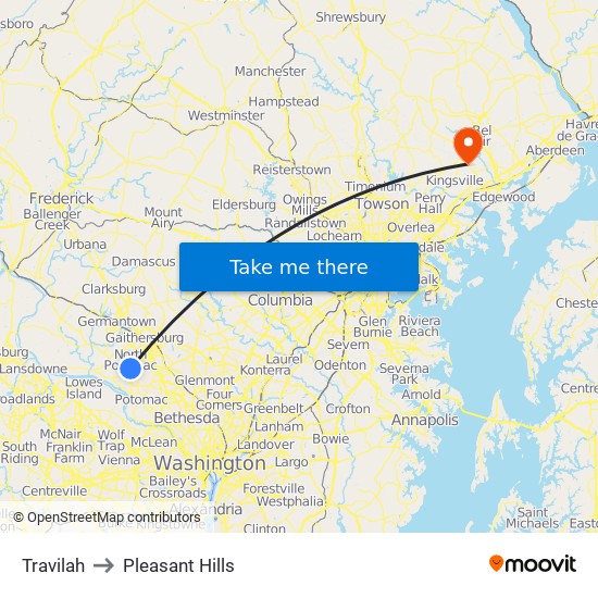 Travilah to Pleasant Hills map