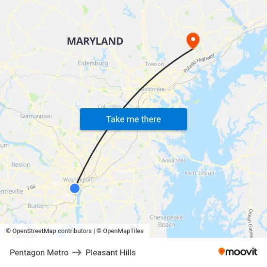 Pentagon Metro to Pleasant Hills map