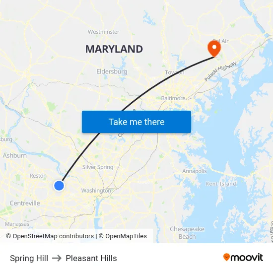 Spring Hill to Pleasant Hills map