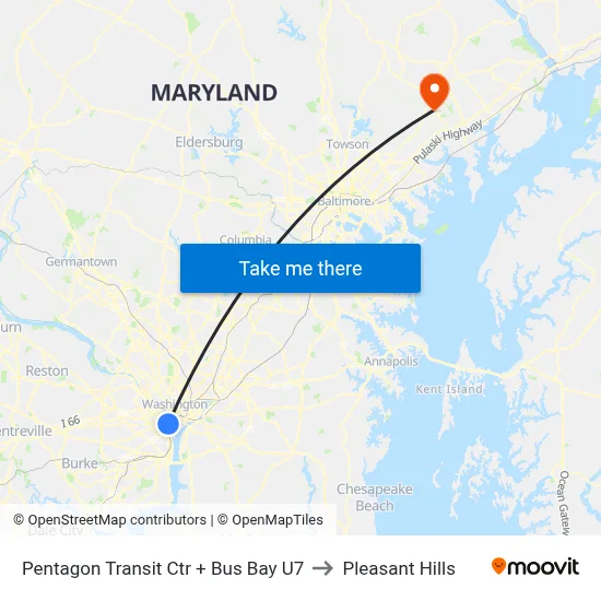 Pentagon Transit Ctr + Bus Bay U7 to Pleasant Hills map