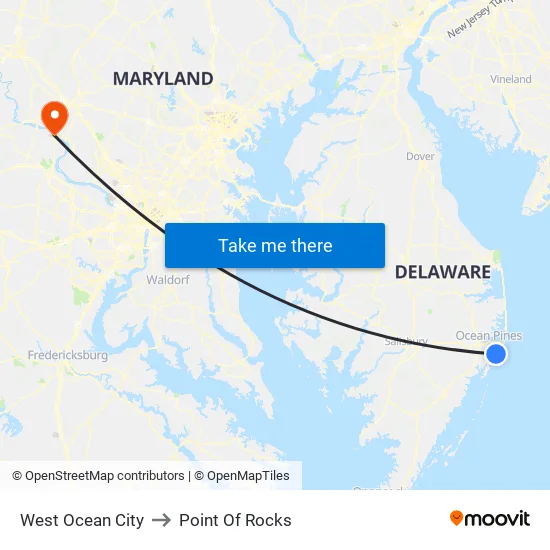 West Ocean City to Point Of Rocks map