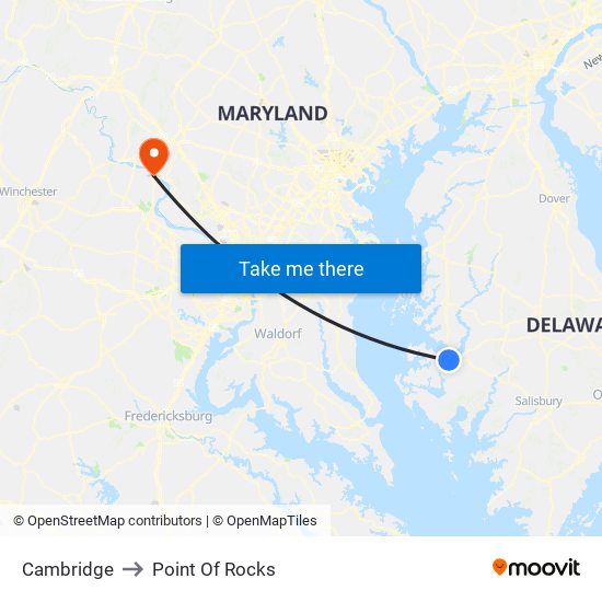 Cambridge to Point Of Rocks map