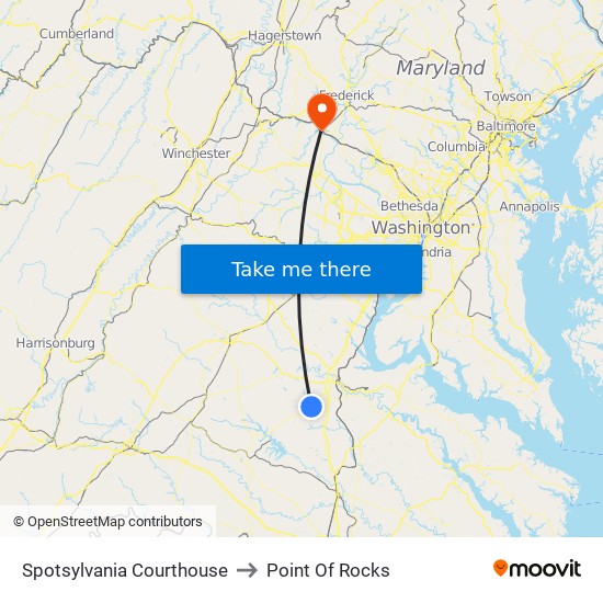 Spotsylvania Courthouse to Point Of Rocks map