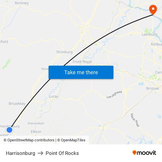 Harrisonburg to Point Of Rocks map