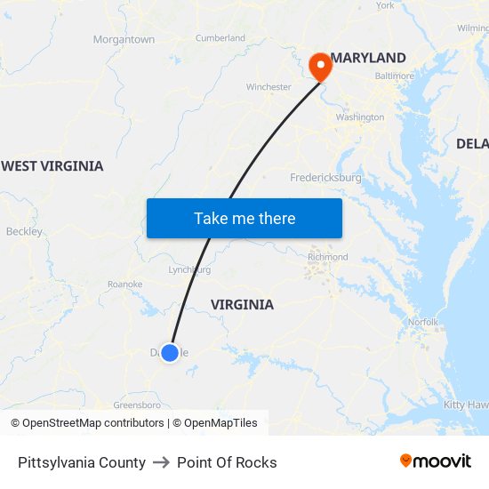 Pittsylvania County to Point Of Rocks map