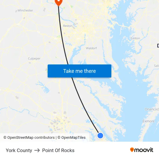 York County to Point Of Rocks map