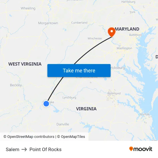 Salem to Point Of Rocks map