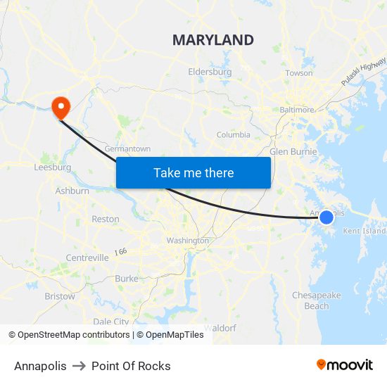 Annapolis to Point Of Rocks map