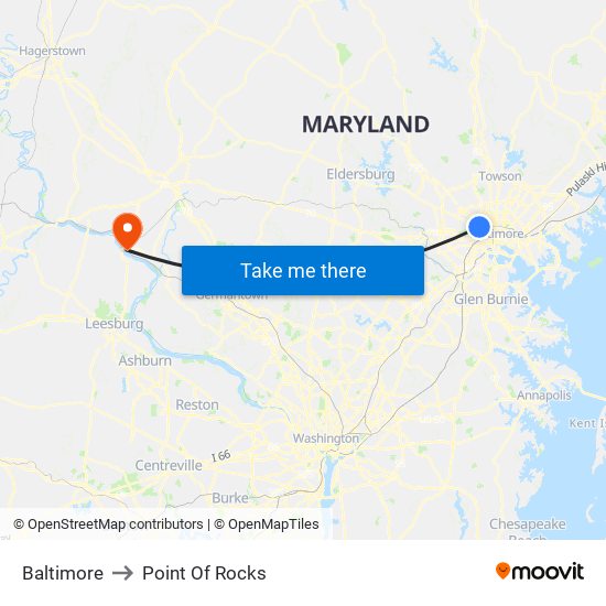 Baltimore to Point Of Rocks map