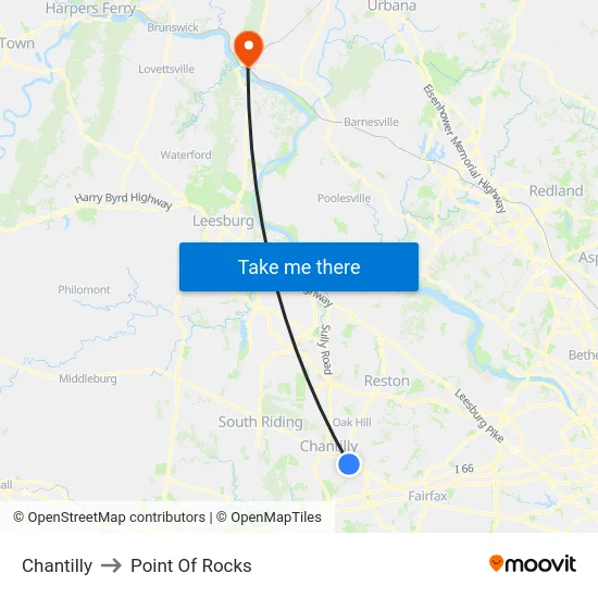 Chantilly to Point Of Rocks map