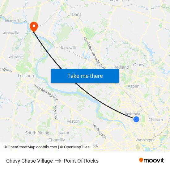 Chevy Chase Village to Point Of Rocks map