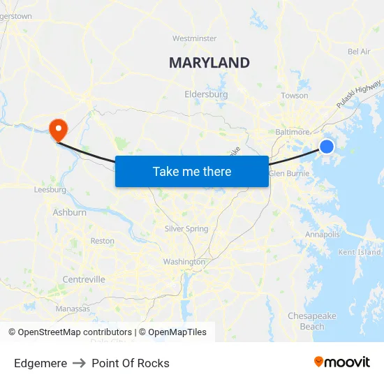 Edgemere to Point Of Rocks map