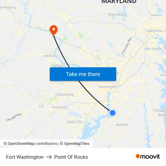 Fort Washington to Point Of Rocks map
