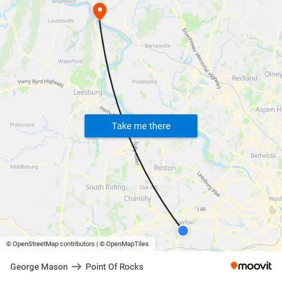 George Mason to Point Of Rocks map