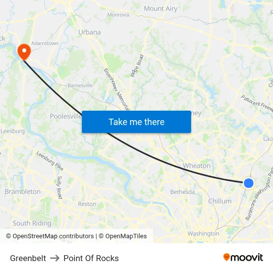 Greenbelt to Point Of Rocks map