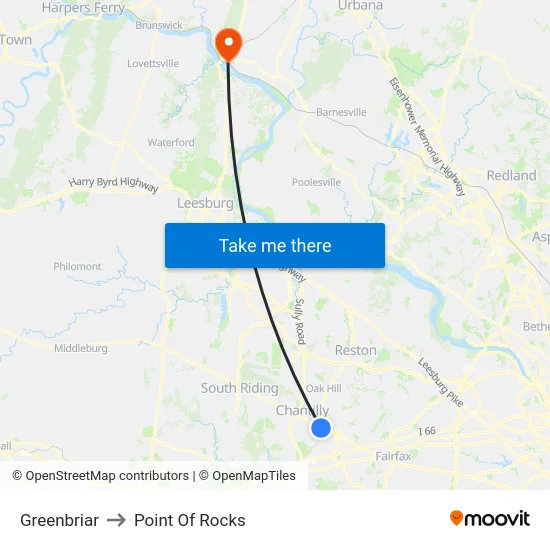 Greenbriar to Point Of Rocks map