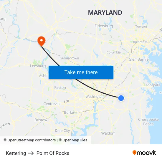 Kettering to Point Of Rocks map