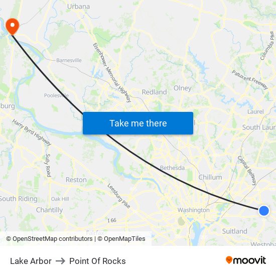 Lake Arbor to Point Of Rocks map