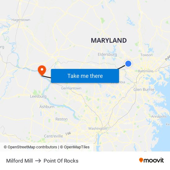 Milford Mill to Point Of Rocks map