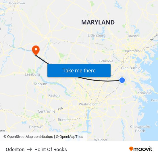 Odenton to Point Of Rocks map