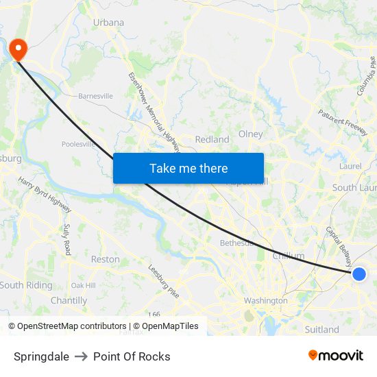 Springdale to Point Of Rocks map