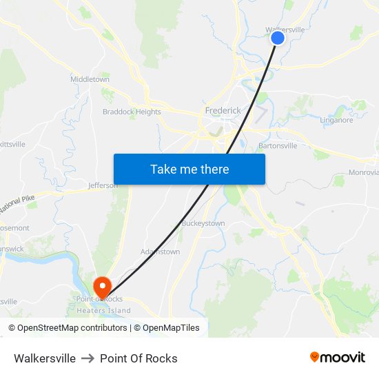Walkersville to Point Of Rocks map
