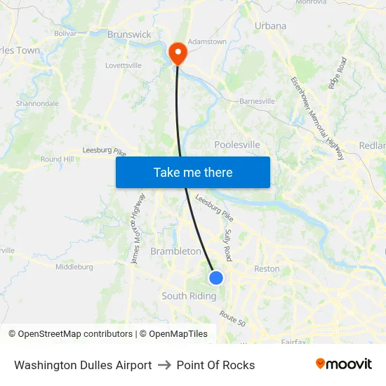Washington Dulles Airport to Point Of Rocks map