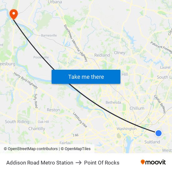 Addison Road Metro Station to Point Of Rocks map