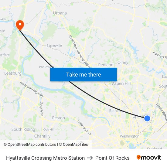 Hyattsville Crossing Metro Station to Point Of Rocks map