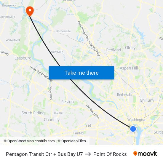 Pentagon Transit Ctr + Bus Bay U7 to Point Of Rocks map