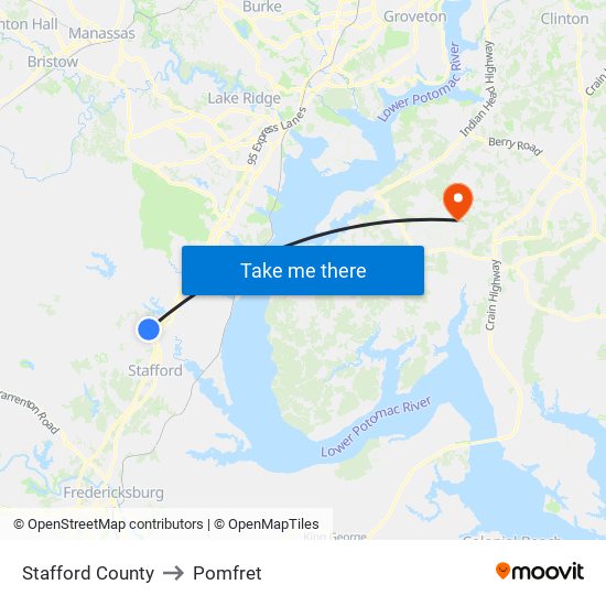 Stafford County to Pomfret map