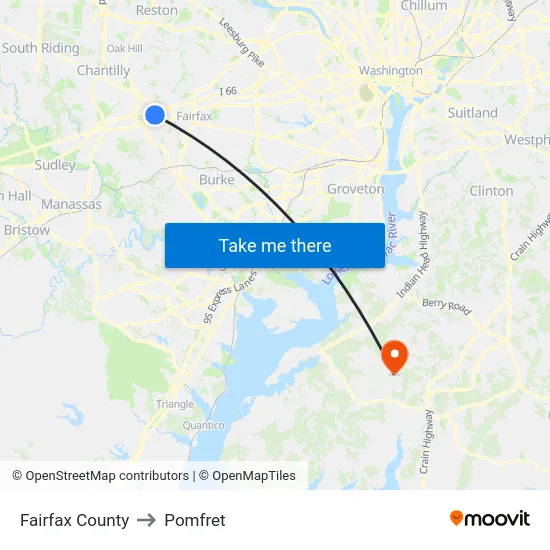 Fairfax County to Pomfret map