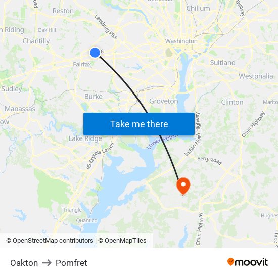 Oakton to Pomfret map