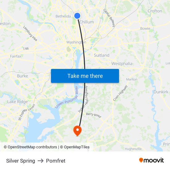 Silver Spring to Pomfret map