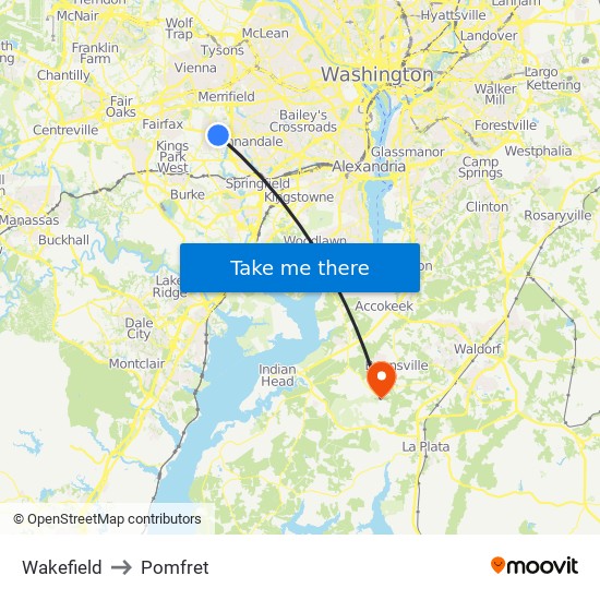 Wakefield to Pomfret map