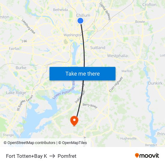 Fort Totten+Bay K to Pomfret map