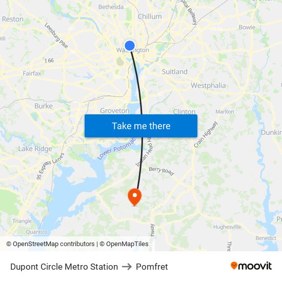 Dupont Circle Metro Station to Pomfret map