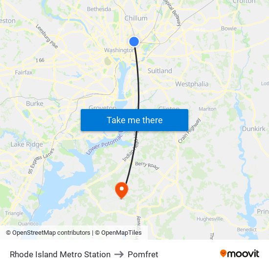 Rhode Island Metro Station to Pomfret map