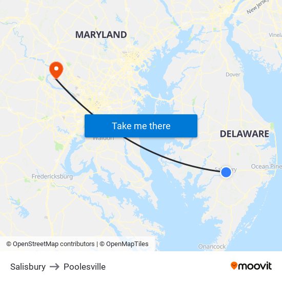 Salisbury to Poolesville map
