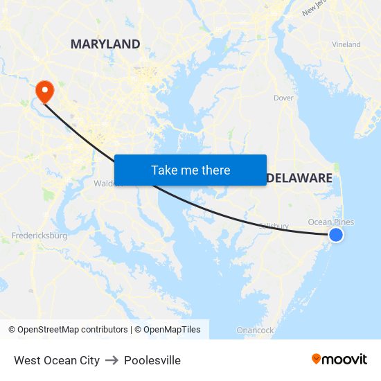 West Ocean City to Poolesville map