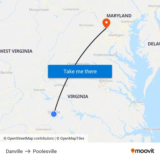 Danville to Poolesville map