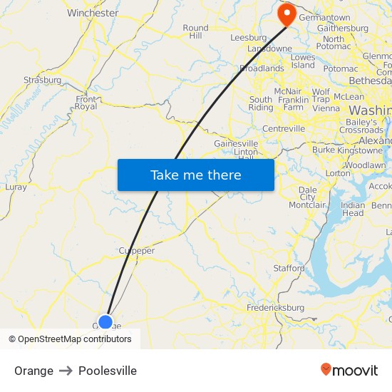 Orange to Poolesville map