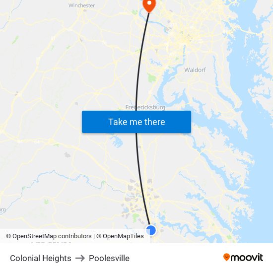 Colonial Heights to Poolesville map