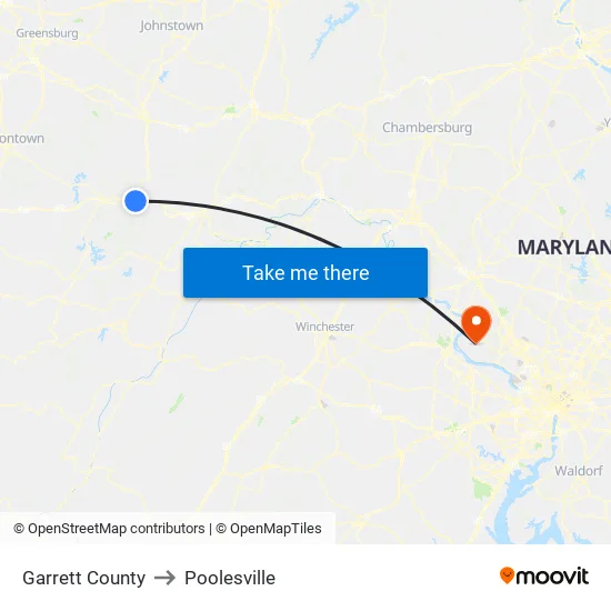 Garrett County to Poolesville map
