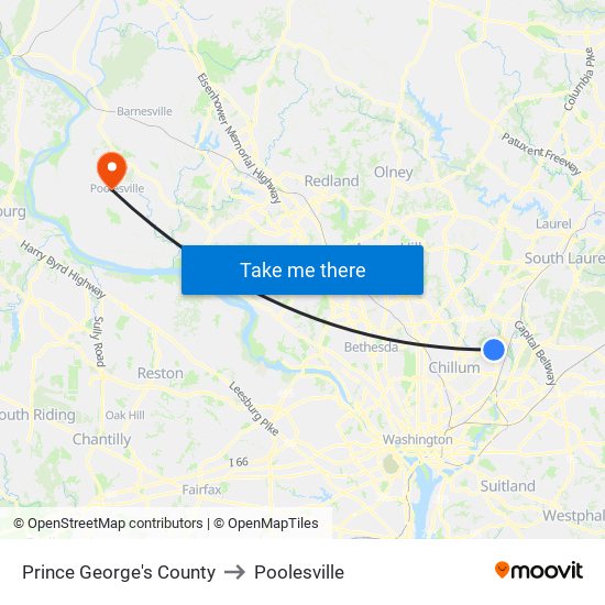 Prince George's County to Poolesville map