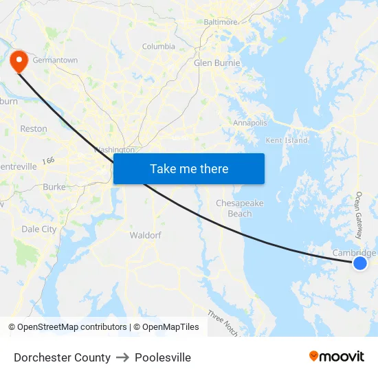 Dorchester County to Poolesville map