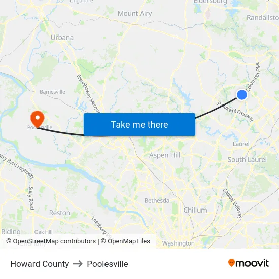 Howard County to Poolesville map