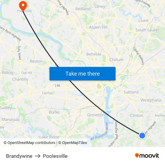 Brandywine to Poolesville map